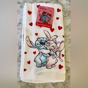 2 Pack Disney Stitch And Angel Kitchen Towels Hearts Valentine's Day Love